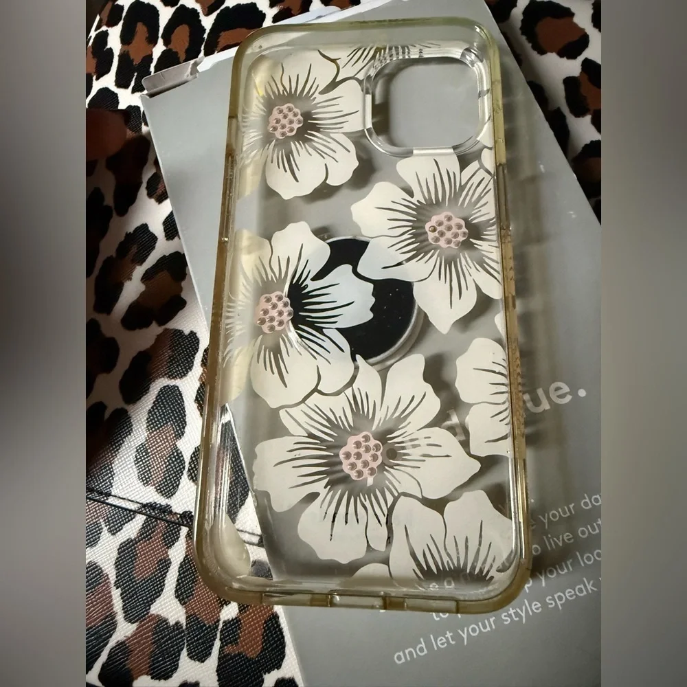 kate spade White Floral iPhone 14 Case with Pop Socket